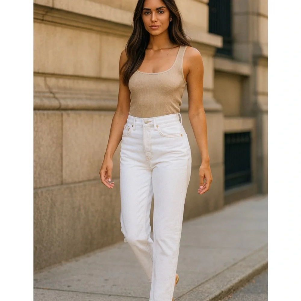 GRLFRND Revolve Helena Super High Rise Straight Leg Jeans Cream White 29